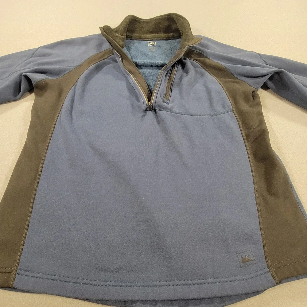 REI Quarter Zip Fleece Pullover‎ Jacket Blue Black Mens Large Outdoor Gorpcore